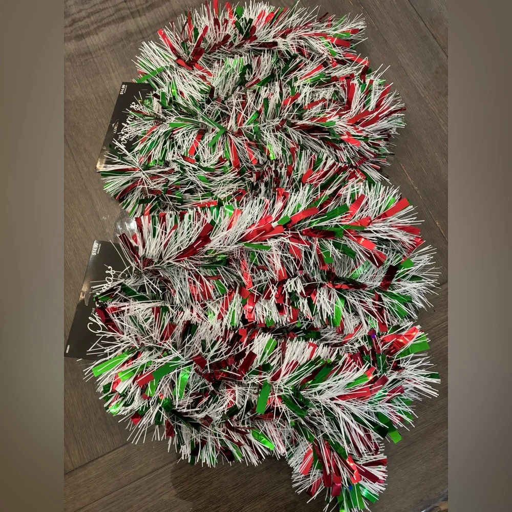 Festive Red, Green, and White Tinsel Garland